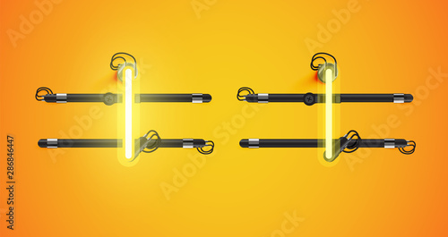 Realistic glowing yellow neon charcter on and off