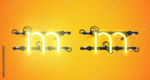 Realistic glowing yellow neon charcter on and off