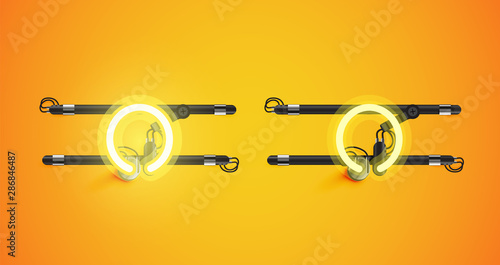 Realistic glowing yellow neon charcter on and off