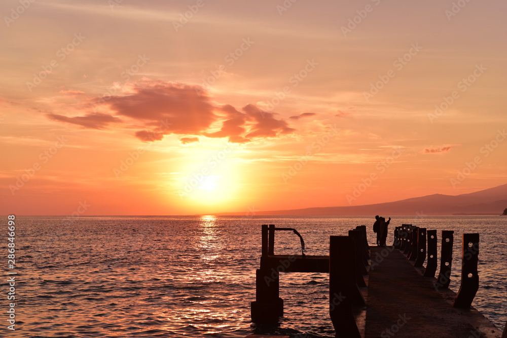 Sunrise in Gili Meno Island and Lombok Island at the background, Indonesia
