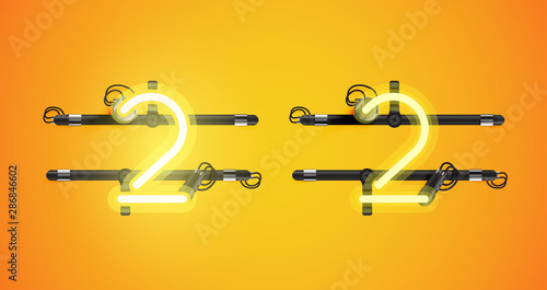 Realistic glowing yellow neon charcter on and off