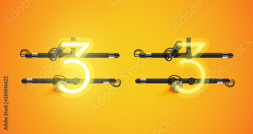 Realistic glowing yellow neon charcter on and off