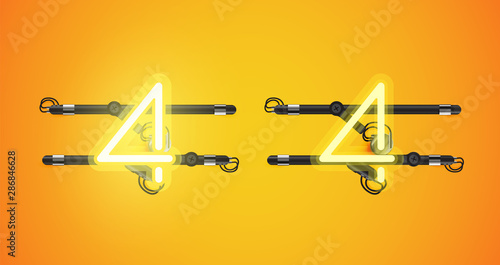 Realistic glowing yellow neon charcter on and off