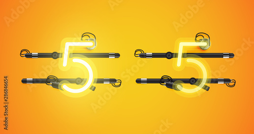 Realistic glowing yellow neon charcter on and off