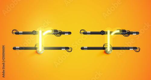 Realistic glowing yellow neon charcter on and off