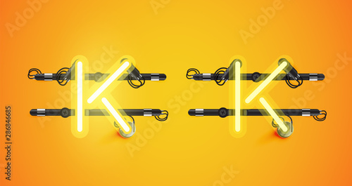 Realistic glowing yellow neon charcter on and off