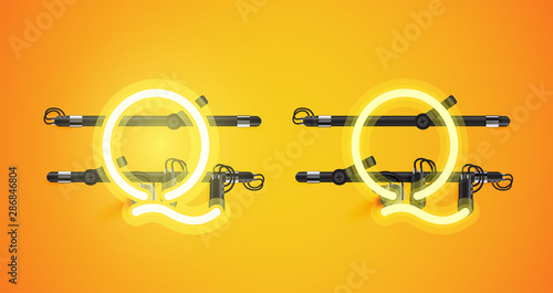 Realistic glowing yellow neon charcter on and off