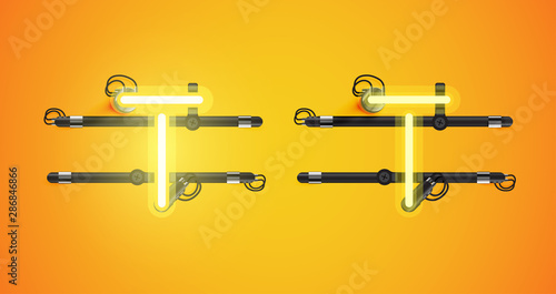 Realistic glowing yellow neon charcter on and off