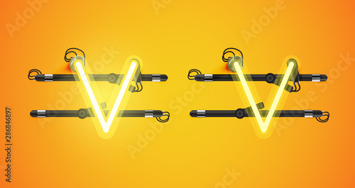 Realistic glowing yellow neon charcter on and off