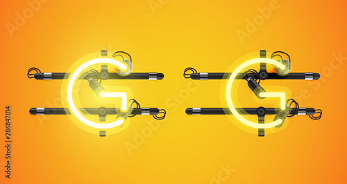 Realistic glowing yellow neon charcter on and off