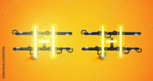 Realistic glowing yellow neon charcter on and off