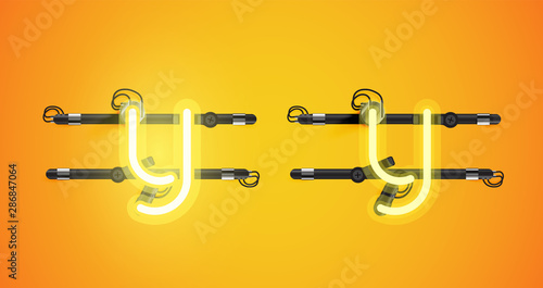 Realistic glowing yellow neon charcter on and off
