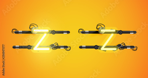 Realistic glowing yellow neon charcter on and off