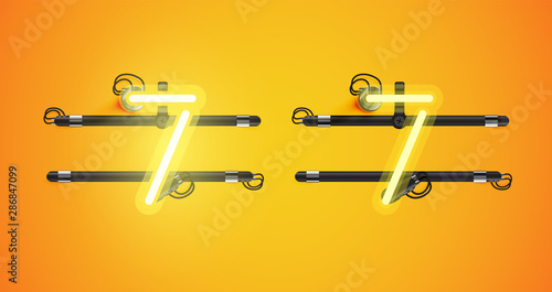 Realistic glowing yellow neon charcter on and off