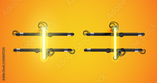 Realistic glowing yellow neon charcter on and off