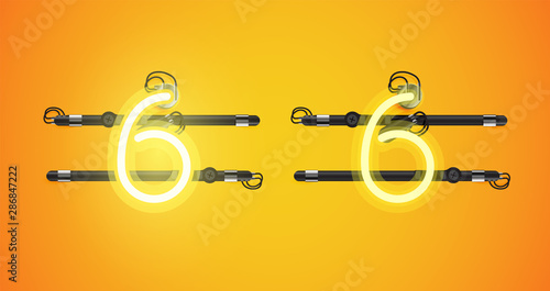 Realistic glowing yellow neon charcter on and off