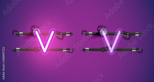 Realistic glowing purple neon charcter on and off