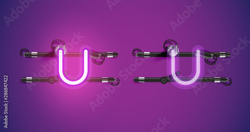 Realistic glowing purple neon charcter on and off