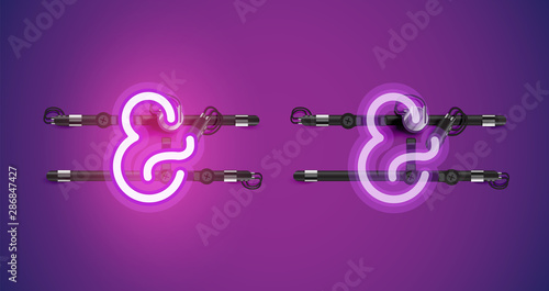 Realistic glowing purple neon charcter on and off