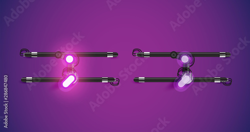Realistic glowing purple neon charcter on and off