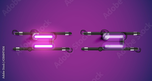 Realistic glowing purple neon charcter on and off