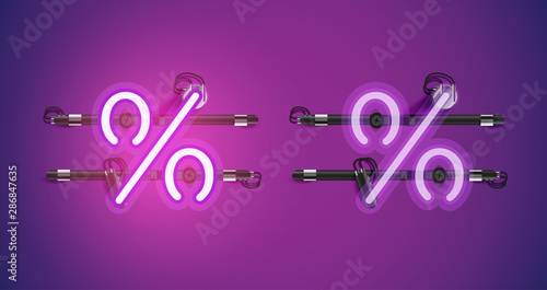 Realistic glowing purple neon charcter on and off