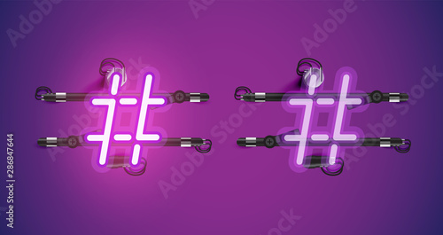 Realistic glowing purple neon charcter on and off