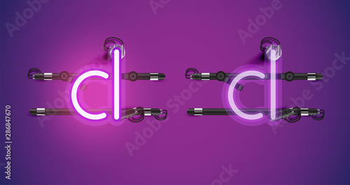 Realistic glowing purple neon charcter on and off