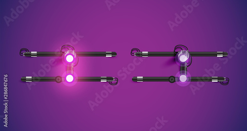 Realistic glowing purple neon charcter on and off