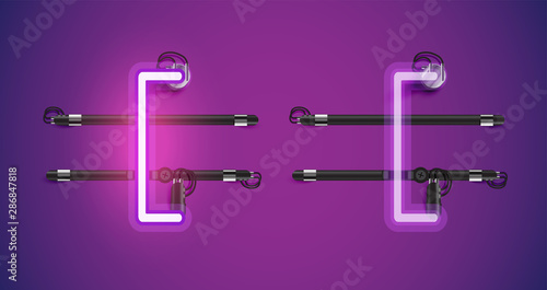 Realistic glowing purple neon charcter on and off
