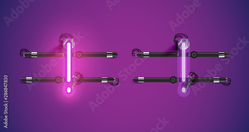 Realistic glowing purple neon charcter on and off