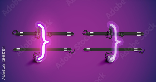 Realistic glowing purple neon charcter on and off