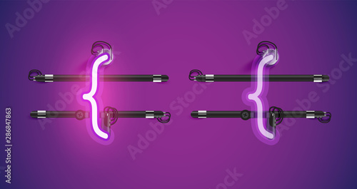 Realistic glowing purple neon charcter on and off