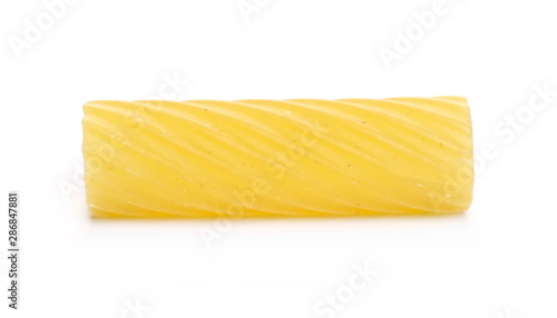 Pasta tube, tortiglioni or elicoidali isolated on white background