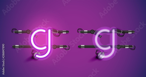 Realistic glowing purple neon charcter on and off
