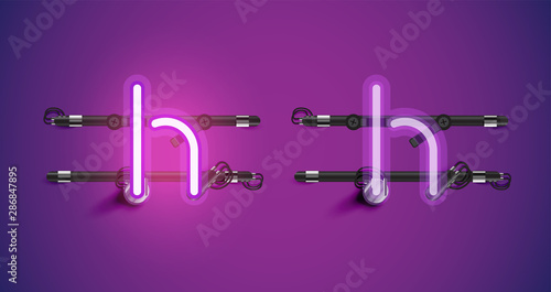 Realistic glowing purple neon charcter on and off