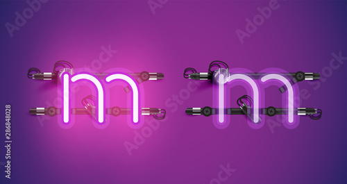 Realistic glowing purple neon charcter on and off