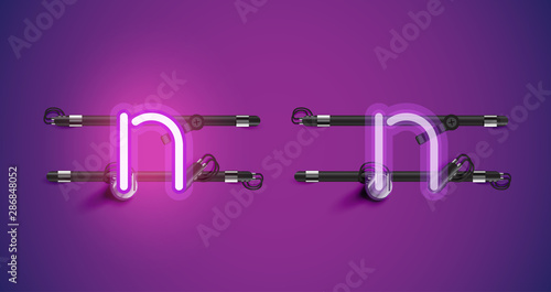 Realistic glowing purple neon charcter on and off