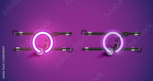 Realistic glowing purple neon charcter on and off