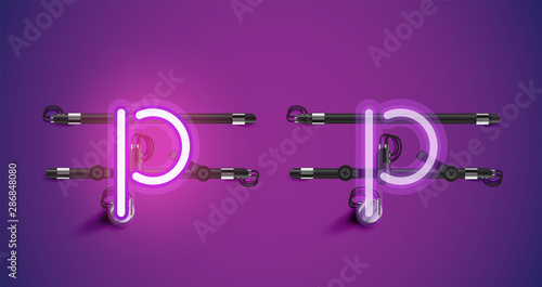 Realistic glowing purple neon charcter on and off