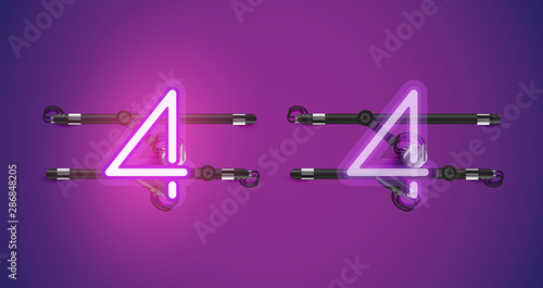 Realistic glowing purple neon charcter on and off