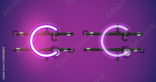 Realistic glowing purple neon charcter on and off