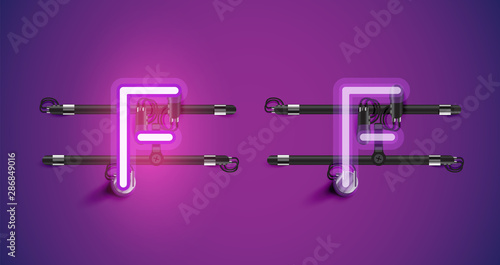 Realistic glowing purple neon charcter on and off © Sebestyen Balint