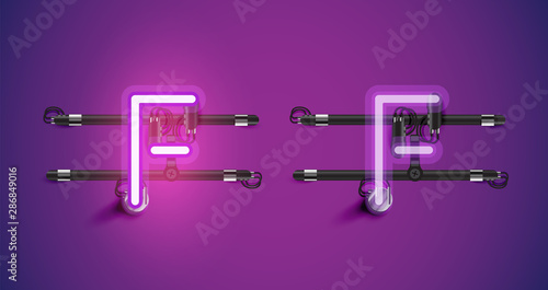 Realistic glowing purple neon charcter on and off