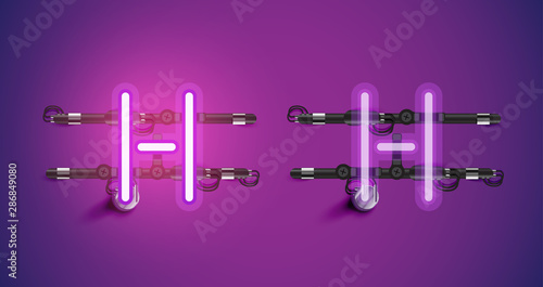 Realistic glowing purple neon charcter on and off