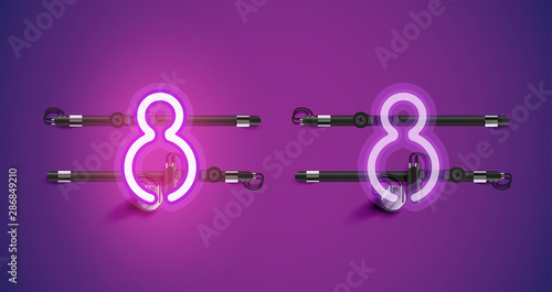 Realistic glowing purple neon charcter on and off