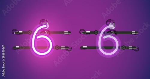 Realistic glowing purple neon charcter on and off