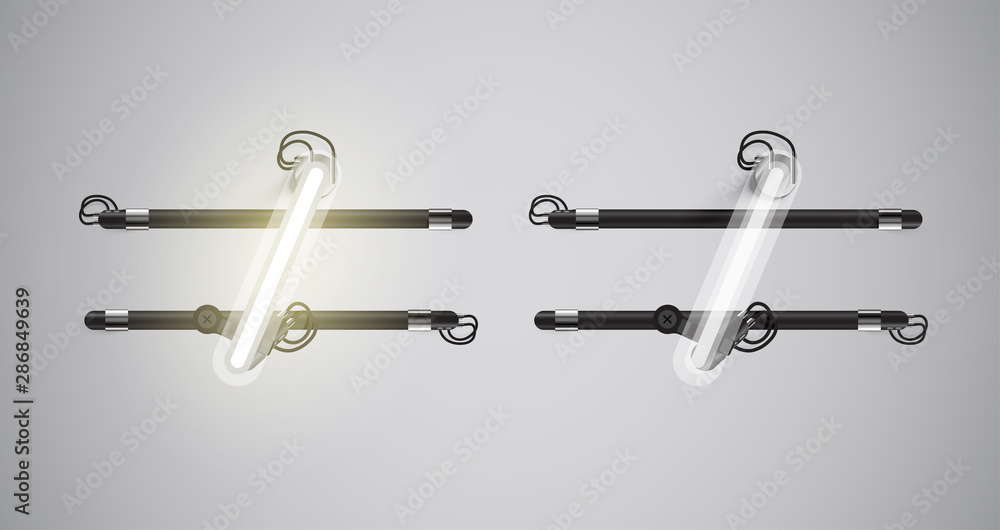 Realistic glowing grey neon charcter on and off Realistic glowing grey neon charcter on and off