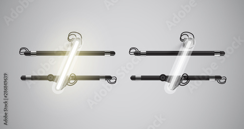 Realistic glowing grey neon charcter on and off