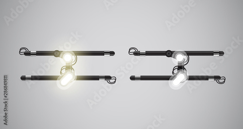 Realistic glowing grey neon charcter on and off